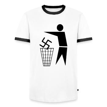 Racism sucks - Men's Ringer Shirt - white/black - Front - AI Model Female 172 light (172cm) & AI Model Male 178 dark (178cm)