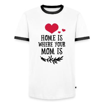 Home is where your Mom is - Mother's Day - Men's Ringer Shirt - white/black - Front - AI Model Female 172 light (172cm) & AI Model Male 178 dark (178cm)