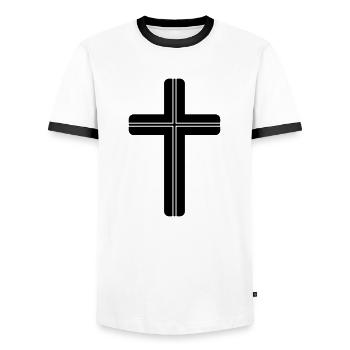 Simple cross symbol - Men's Ringer Shirt - white/black - Front - AI Model Female 172 light (172cm) & AI Model Male 178 dark (178cm)