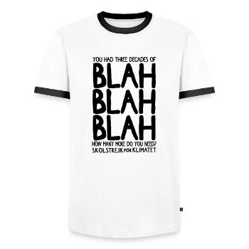 greta trois décennies de bla bla noir sur blanc - T-shirt contrasté Homme - blanc/noir - Devant - AI Model Female 172 light (172cm) & AI Model Male 178 dark (178cm)
