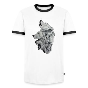 Drei Wölfe - Männer Kontrast-T-Shirt - Weiß/Schwarz - Vorne - AI Model Female 172 light (172cm) & AI Model Male 178 dark (178cm)
