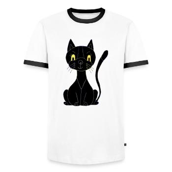 Chat - T-shirt contrasté Homme - blanc/noir - Devant - AI Model Female 172 light (172cm) & AI Model Male 178 dark (178cm)