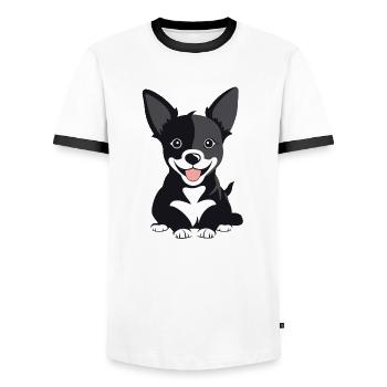 Chiot chien heureux avec la langue tendue - T-shirt contrasté Homme - blanc/noir - Devant - AI Model Female 172 light (172cm) & AI Model Male 178 dark (178cm)
