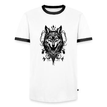 Wolf Wild Animal Forest Nature Hiking Wilderness - Men's Ringer Shirt - white/black - Front - AI Model Female 172 light (172cm) & AI Model Male 178 dark (178cm)