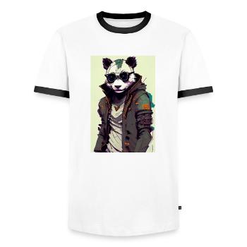 Panda inkpunk avec lunettes de soleil 2 - T-shirt contrasté Homme - blanc/noir - Devant - AI Model Female 172 light (172cm) & AI Model Male 178 dark (178cm)