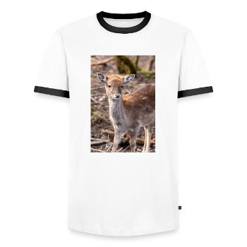 Daim (en allemand Damwild ou Damhirsch) Dama - T-shirt contrasté Homme - blanc/noir - Devant - AI Model Female 172 light (172cm) & AI Model Male 178 dark (178cm)