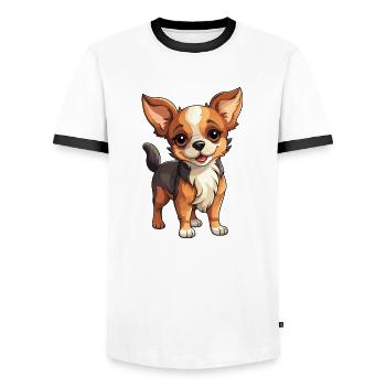 Cute Chihuahua Puppy Cartoon - Men's Ringer Shirt - white/black - Front - AI Model Female 172 light (172cm) & AI Model Male 178 dark (178cm)