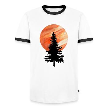 Pine tree and moon - Men's Ringer Shirt - white/black - Front - AI Model Female 172 light (172cm) & AI Model Male 178 dark (178cm)