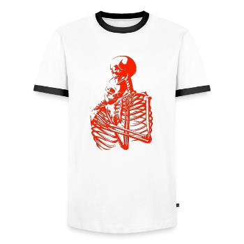 skull skeleton death halloween horror black dead - Men's Ringer Shirt - white/black - Front - AI Model Female 172 light (172cm) & AI Model Male 178 dark (178cm)