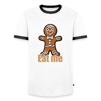 Lebkuchenmann / Weihnachten / Weihnachtsmann - Männer Kontrast-T-Shirt - Weiß/Schwarz - Vorne - AI Model Female 172 light (172cm) & AI Model Male 178 dark (178cm)