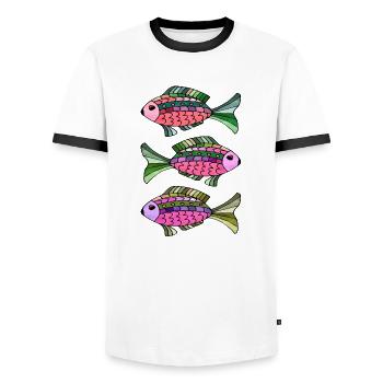 Poissons - T-shirt contrasté Homme - blanc/noir - Devant - AI Model Female 172 light (172cm) & AI Model Male 178 dark (178cm)
