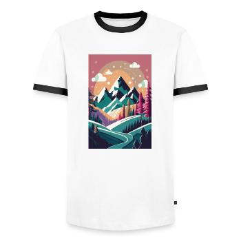 Alpine Elegance: Minimalist Beauty of the Mountain - Men's Ringer Shirt - white/black - Front - AI Model Female 172 light (172cm) & AI Model Male 178 dark (178cm)