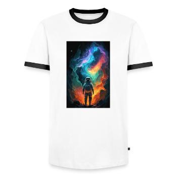Astronaute, Futuriste, Espace Espace, Univers - T-shirt contrasté Homme - blanc/noir - Devant - AI Model Female 172 light (172cm) & AI Model Male 178 dark (178cm)