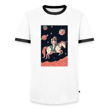 Astronaut Futuristisch Raumfahrt Weltall Universum - Männer Kontrast-T-Shirt - Weiß/Schwarz - Vorne - AI Model Female 172 light (172cm) & AI Model Male 178 dark (178cm)