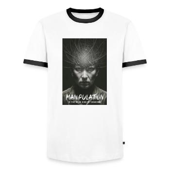 La manipulation est le côté obscur du charisme - T-shirt contrasté Homme - blanc/noir - Devant - AI Model Female 172 light (172cm) & AI Model Male 178 dark (178cm)