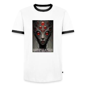 Manipulation Is The Dark Side Of Charism - Men's Ringer Shirt - white/black - Front - AI Model Female 172 light (172cm) & AI Model Male 178 dark (178cm)