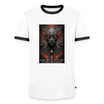 Manipulation Is The Dark Side Of Charism - Men's Ringer Shirt - white/black - Front - AI Model Female 172 light (172cm) & AI Model Male 178 dark (178cm)