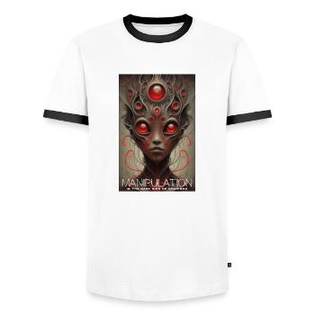 Manipulation Is The Dark Side Of Charism - Men's Ringer Shirt - white/black - Front - AI Model Female 172 light (172cm) & AI Model Male 178 dark (178cm)