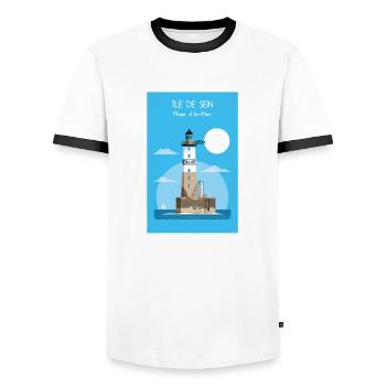 AR-MEN LIGHTHOUSE - Men's Ringer Shirt - white/black - Front - AI Model Female 172 light (172cm) & AI Model Male 178 dark (178cm)