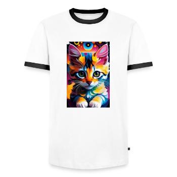 Chat mignon Pop Art Art moderne - T-shirt contrasté Homme - blanc/noir - Devant - AI Model Female 172 light (172cm) & AI Model Male 178 dark (178cm)
