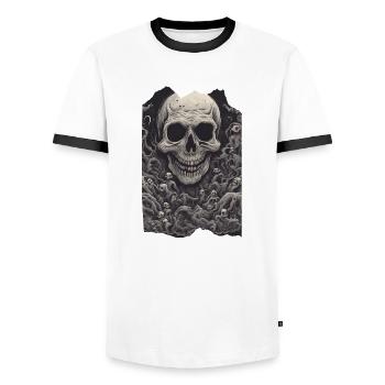Malevolent Monarchy Evil Skull Undead Skeleton - Men's Ringer Shirt - white/black - Front - AI Model Female 172 light (172cm) & AI Model Male 178 dark (178cm)