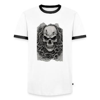 Sinister Roots Unleashed Skull Undead Heavy Metal - Männer Kontrast-T-Shirt - Weiß/Schwarz - Vorne - AI Model Female 172 light (172cm) & AI Model Male 178 dark (178cm)