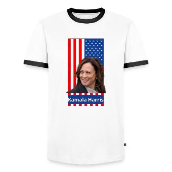 Kamala Harris for President 2024 - Men's Ringer Shirt - white/black - Front - AI Model Female 172 light (172cm) & AI Model Male 178 dark (178cm)