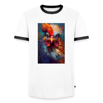 Ein buntes Huhn Portrait 4 - Männer Kontrast-T-Shirt - Weiß/Schwarz - Vorne - AI Model Female 172 light (172cm) & AI Model Male 178 dark (178cm)