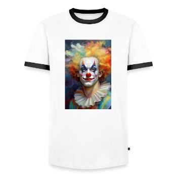 Portrait of a colorful clown 1 - Men's Ringer Shirt - white/black - Front - AI Model Female 172 light (172cm) & AI Model Male 178 dark (178cm)