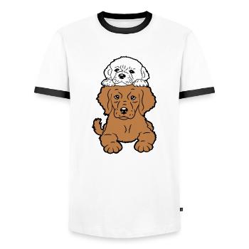 2 Welpen Hunde Liegen Aufeinander Zwei Freunde Duo - Männer Kontrast-T-Shirt - Weiß/Schwarz - Vorne - AI Model Female 172 light (172cm) & AI Model Male 178 dark (178cm)