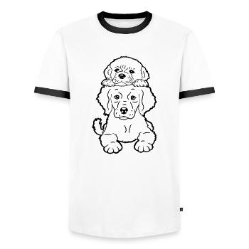 2 Puppies Dogs Lying On Top Two Friends Duo - Men's Ringer Shirt - white/black - Front - AI Model Female 172 light (172cm) & AI Model Male 178 dark (178cm)