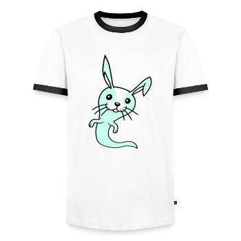 Bunny Ghost Ghost Haunting Halloween Creepy Cute - Men's Ringer Shirt - white/black - Front - AI Model Female 172 light (172cm) & AI Model Male 178 dark (178cm)