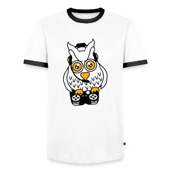 Gamer Owl Gaming Player Controller Headset Fun - T-shirt contrasté Homme - blanc/noir - Devant - AI Model Female 172 light (172cm) & AI Model Male 178 dark (178cm)