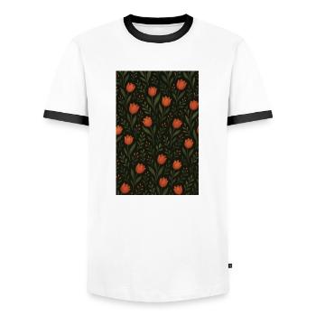 Motif Tulipe - T-shirt contrasté Homme - blanc/noir - Devant - AI Model Female 172 light (172cm) & AI Model Male 178 dark (178cm)