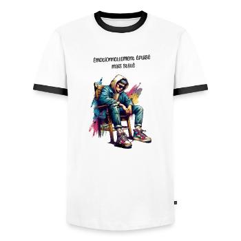 Emotionnellement épuisé mais super stylé - T-shirt contrasté Homme - blanc/noir - Devant - AI Model Female 172 light (172cm) & AI Model Male 178 dark (178cm)