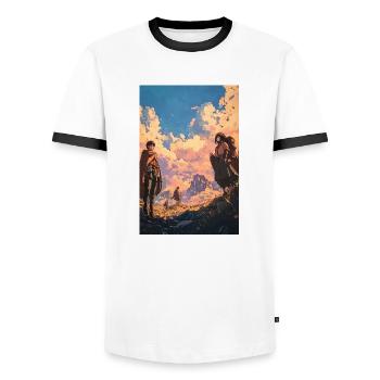 Epic Anime Journey Begins - Men's Ringer Shirt - white/black - Front - AI Model Female 172 light (172cm) & AI Model Male 178 dark (178cm)
