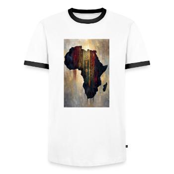 Carte de l’Afrique Impression d’art tribal - T-shirt contrasté Homme - blanc/noir - Devant - AI Model Female 172 light (172cm) & AI Model Male 178 dark (178cm)