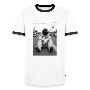 Lost Astronaut on Earth - Men's Ringer Shirt - white/black - Front - AI Model Female 172 light (172cm) & AI Model Male 178 dark (178cm)