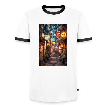 Nuit de Tokyo Lueur - T-shirt contrasté Homme - blanc/noir - Devant - AI Model Female 172 light (172cm) & AI Model Male 178 dark (178cm)
