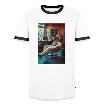 Chill Astronaut in Office - Men's Ringer Shirt - white/black - Front - AI Model Female 172 light (172cm) & AI Model Male 178 dark (178cm)