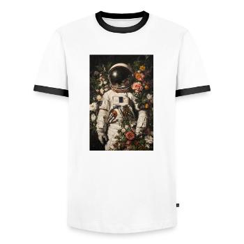 Cosmic Bloom Explorer - Men's Ringer Shirt - white/black - Front - AI Model Female 172 light (172cm) & AI Model Male 178 dark (178cm)