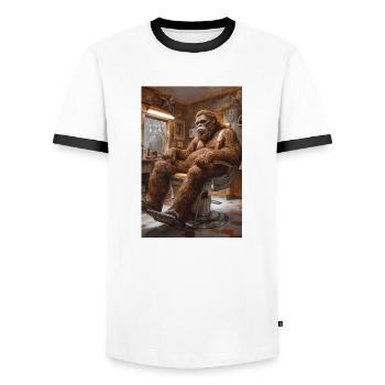 Sasquatch at the Barber Shop - Men's Ringer Shirt - white/black - Front - AI Model Female 172 light (172cm) & AI Model Male 178 dark (178cm)