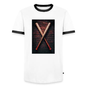 Crossed Bats on Brick Wall - Men's Ringer Shirt - white/black - Front - AI Model Female 172 light (172cm) & AI Model Male 178 dark (178cm)
