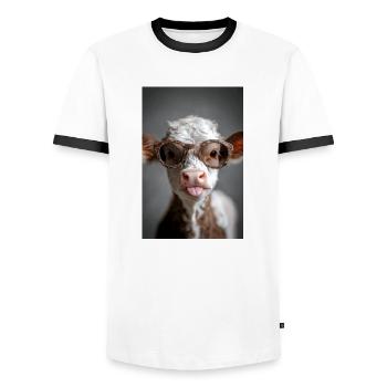 Veau frais avec attitude - T-shirt contrasté Homme - blanc/noir - Devant - AI Model Female 172 light (172cm) & AI Model Male 178 dark (178cm)