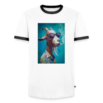 Chill Goat in Shades - Männer Kontrast-T-Shirt - Weiß/Schwarz - Vorne - AI Model Female 172 light (172cm) & AI Model Male 178 dark (178cm)