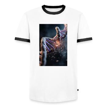 DNA Breakdown Explosion - Men's Ringer Shirt - white/black - Front - AI Model Female 172 light (172cm) & AI Model Male 178 dark (178cm)