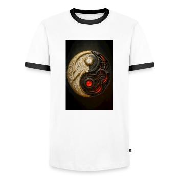 Cyber Yin Yang Gleichgewicht - Männer Kontrast-T-Shirt - Weiß/Schwarz - Vorne - AI Model Female 172 light (172cm) & AI Model Male 178 dark (178cm)