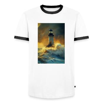 Phare dans la tempête - T-shirt contrasté Homme - blanc/noir - Devant - AI Model Female 172 light (172cm) & AI Model Male 178 dark (178cm)