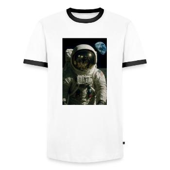 Moon Landing Hoax Concept Art - Men's Ringer Shirt - white/black - Front - AI Model Female 172 light (172cm) & AI Model Male 178 dark (178cm)