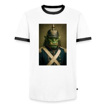Orc Warlord in Ceremonial Dress - Men's Ringer Shirt - white/black - Front - AI Model Female 172 light (172cm) & AI Model Male 178 dark (178cm)